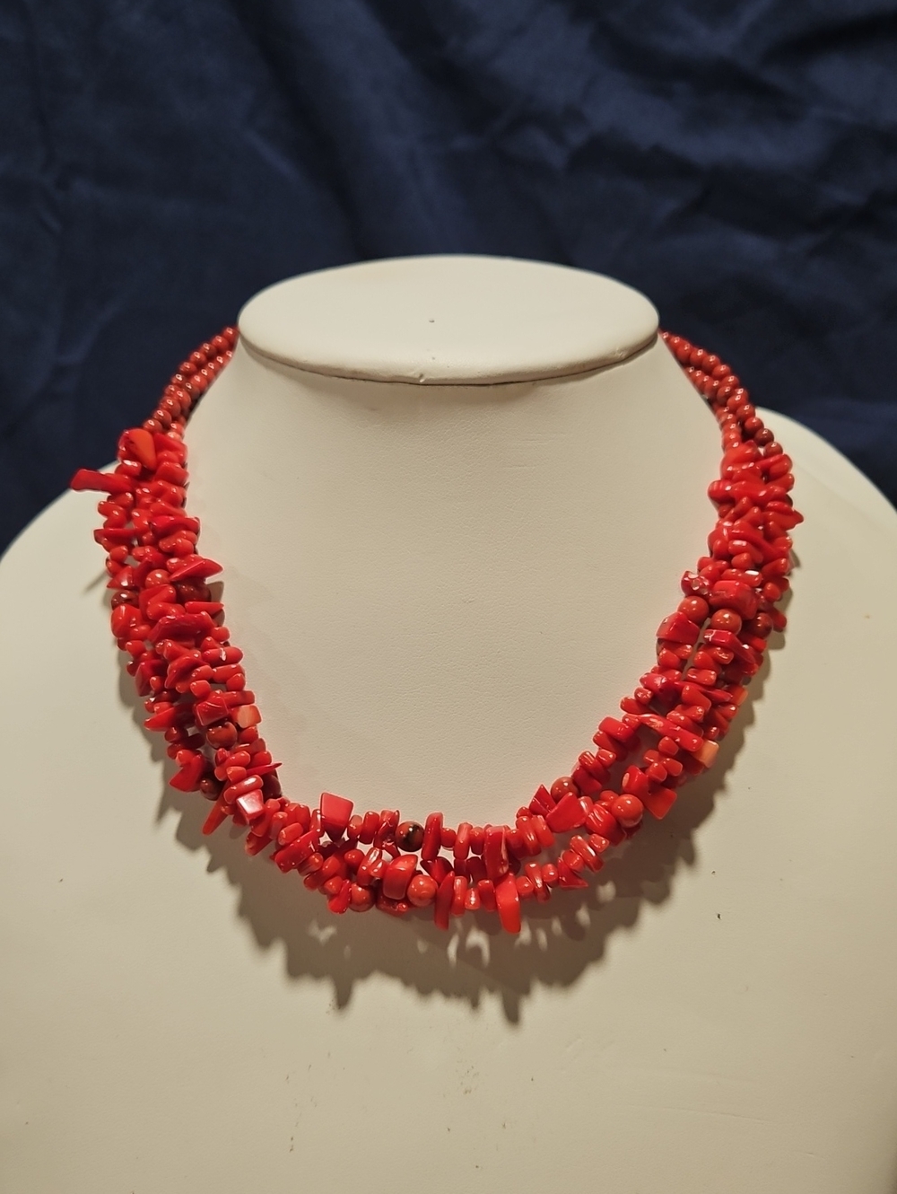 Three Strand Red Coral Chip Necklace - Women Jewelry